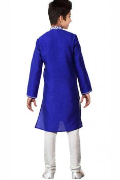 Product Features: Top Color: Blue Bottom Color: White Work: Embroidered Top Fabric: Art Silk Bottom Fabric: Art Silk Pack Of: 1 Kurta and 1 Churidar Occasion: Festive Disclaimer: There will be slight difference in digital to actual image Light Embroidery, Kids Kurta Pajama, Kids Kurta, Silk Clutch, Silk Pajama, Silk Bottoms, Silk Kurta, Kurta Pajama, Blue Party