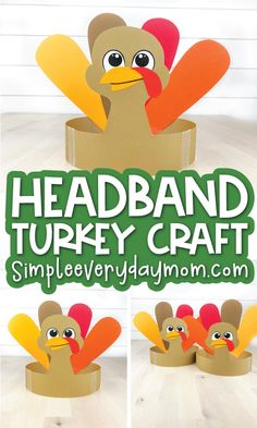 a cardboard turkey craft with the words headband turkey craft