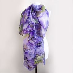 Lilac Pattern, Lilac Scarf, Purple Silk Scarf, Watercolor Scarf, Warm Purple, Splash Of Water, Silk Scarfs, Purple Accessories, Hand Painted Scarves