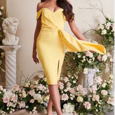 Lavish Alice Off The Shoulder Midi Dress In Yellow. Little To No Stretch. Adjustable Front Sash. Size 4. Price Negotiable. Elegant Yellow Dress For Date Night, Yellow Sheath Dress For Date Night, Yellow Off-shoulder Cocktail Dress, Yellow Off-shoulder Midi Dress For Party, Elegant Yellow Bodycon Dress For Brunch, Yellow Off-shoulder Dress For Night Out, Yellow Off Shoulder Dress, Off Shoulder Dress Bodycon, Lavish Alice Dress