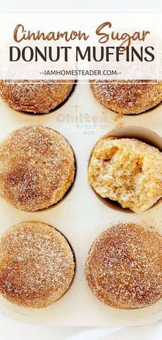 cinnamon sugar donut muffins on a baking sheet with the title above it