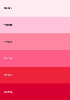 the color scheme for pink and red is shown in three different colors, each with their own name