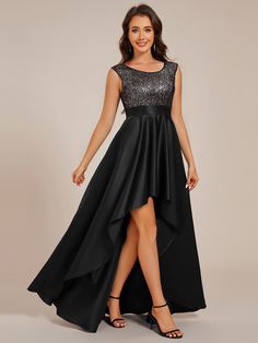 This Dress is fashionable for every occasion. the dress is made-to-order by professional tailors. You can choose from 50 colors, Regular sizes 2 to 16 and plus sizes 14w to 26W. Custom size is also available. High Low Evening Dresses, Semi Formal Dress, Ever Pretty, Maxi Dress Prom, Black Prom Dresses, Women Maxi, Satin Skirt, Sequin Top, Versatile Dresses