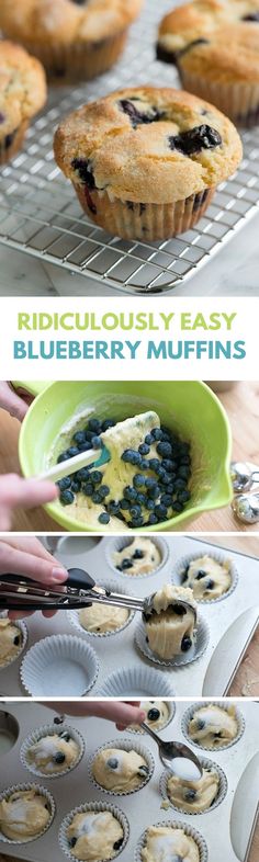 blueberry muffins are cooling on a rack and being made into cupcakes