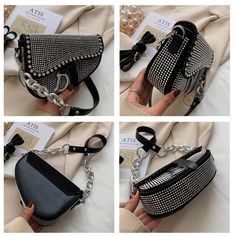 Luxury Designer Diamond-Accented Crossbody Bag - High-Grade Thick Chain, On-Trend Stylish Design - 2,L21cm W14cm H6cm Trendy Chain Bags For Night Out, Prom Purse, Designer Crossbody, Women Bags Fashion, Diamond Chain, Designer Crossbody Bags, Types Of Bag, Saddle Bag, Free Bag