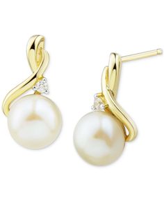 Lustrous cultured freshwater pearls are highlighted with diamond accents on this alluring gold stud earrings. Gold Stud Earrings, Freshwater Cultured Pearls, Gold Stud, Gold Earrings Studs, Gold Studs, 10k Gold, Fresh Water, Freshwater Pearls, Jewelry Watches