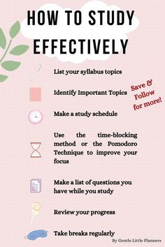 a pink background with the words how to study effectively on it and an image of a plant