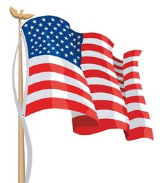 an american flag waving in the wind on a white background with clipping area for text