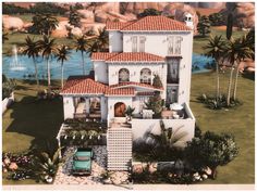 this is an artist's rendering of a house in the middle of palm trees