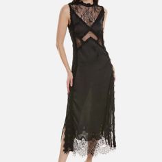 Embrace The 90s Grunge And Courtney Love Betsy Johnson Vibe With This Stunning Vintage Prudence Aimee Slip Dress. Made Of Lightweight Silk, This Dress Features A Beautiful V-Neckline And Sleeveless Design, Perfect For Any Occasion, Whether It's A Wedding, Party, Or Casual Outing. Midi Length Hits Me Below Knee 5’6” The Black Color And Flower Lace Theme Add A Touch Of Elegance To The Dress, While The Pullover Closure With Side Zip Ensures A Comfortable And Easy Fit. This Dress Is A Must-Have For Dress Grunge, Tights And Heels, Courtney Love, Grunge Look, Lace Silk, Silk Slip Dress, Silk Midi Dress, Flower Lace, 90s Grunge