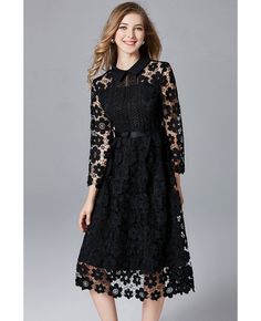 Get 10% off now! Buy l-5xl modest aline lace plus size midi dress with collar at cheap price online. Free stable shipping and pro custom service since 2009. Plus Size Lace Dress, Lace A Line Dress, Women Dresses Classy, Plus Size Lace, Lace Skater Dress, Beauty Dress, Lace Sheath Dress, Lace Dress Black, Printed Shift Dress