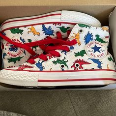 Kids Size 12 Junior Dinoverse Converse. Brand New In Box. Bought For Child And He Completely Skipped This Shoe Size. Dinosaur Converse, Dino Converse, Converse White, Kids Converse, Preppy Room Decor, Preppy Room, Dream Clothes, Size 12, Nice Shoes