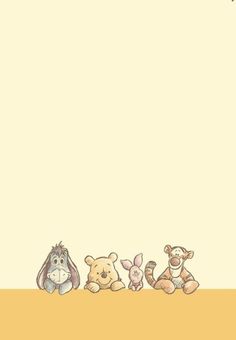 winnie the pooh and friends lined up in front of an empty sheet with space for text