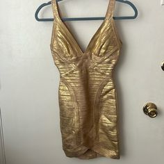 Gold Herve Leger Mini Dress Size Xxs. In Great Condition Only Worn Once But The Tag Inside The Dress Is Coming Off On One Side. Otherwise Perfect! Gold Herve Leger Dress, Dresses Gold, Herve Leger Dress, Herve Leger, Metallic Dress, Gold Dress, The Dress, Mini Dress, Womens Dresses