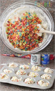 cupcakes with sprinkles and white frosting in muffin tins