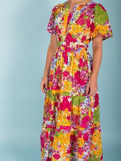 Indulge in the beauty and charm of summer with our Daffodil Garden Maxi Dress. Featuring a vibrant floral print, this dress is the perfect addition to your wardrobe. Made with lightweight material and a flowing design, it offers both style and comfort. Make a statement and brighten up any occasion with this must-have dress! Material: 50% Cotton, 50% Rayon Care: Machine wash cold. Tumble dry. Size. Fits true to size. Multicolor Ditsy Floral Print Maxi Dress For Vacation, Spring Multicolor Floral Patchwork Maxi Dress, Multicolor Floral Patchwork Maxi Dress For Spring, Vibrant Green Floral Print Maxi Dress, Printed Midi Floral Dress For Garden Party, Multicolor Floral Patchwork Dress For Garden Party, Summer Multicolor Maxi Dress With Floral Patchwork, Vibrant Print Maxi Dress For Garden Party, Multicolor Floral Patchwork Maxi Dress For Summer