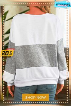 Casual Color Block Crew Neck Sweatshirt Color Block Crew Neck Sweatshirt For Loungewear, Casual Crew Neck Sweater With Patchwork, Color Block Crew Neck Sweater For Loungewear, Casual Color Block Sweatshirt For Loungewear, Sporty Color Block Winter Tops, Sporty Color Block Tops For Winter, White T-shirt With Ribbed Cuffs For Spring, Sporty Relaxed Fit Patchwork Tops, Spring Color Block Crew Neck Sweatshirt