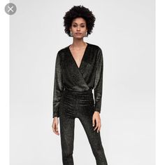 Zara Black Velvet Bodysuit With Gold Shimmer V-Neck I Do Have The Matching Legging Too Evening V-neck Bodysuit For Fall, Zara Long Sleeve Bodysuit For Party, Zara Long Sleeve Party Bodysuit, Zara Stretch Party Jumpsuits And Rompers, Zara Stretch Jumpsuits And Rompers For Party, Chic Zara V-neck Bodysuit, Zara Long Sleeve Jumpsuit For Party, Zara Long Sleeve Party Jumpsuits And Rompers, Zara Long Sleeve Jumpsuits And Rompers For Party