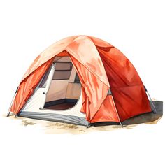 an orange and white tent sitting on top of a sandy beach