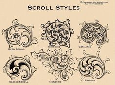 scroll styles are shown in black and white, with different designs on each side of the image