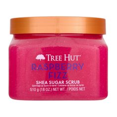 Reveal youthful, vibrant skin with the sweet scent of Raspberry Fizz! Made with Sugar, Shea Butter, raspberry seed oil, and chia seed oil to leave skin feeling nourished and smelling delicious. Raspberry Fizz Shea Sugar Scrub is a delicious indulgence featuring notes of juicy raspberries, rose, and a hint of amber. Tree Hut Sugar Scrubs remove dull, dead skin with gentle exfoliation and are paraben-free, vegan, sulfate-free, alcohol-free, contain no formaldehyde donors, and have a no-slip formul Sugar Scrub Tree Hut, Tree Hut Body Scrub, Shea Sugar Scrub, Bath Scrubs, Sephora Skin Care, Seed Oils, Raspberry Seeds, Raspberry Seed Oil, Exfoliating Body Scrub