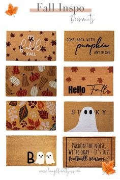 fall inspired doormats with words on them