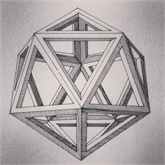 a pencil drawing of a cube with lines on the sides and one point at the top