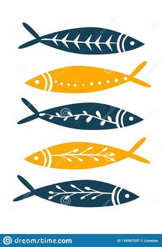 three fish with different colors and patterns