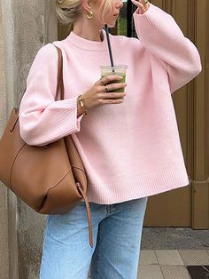 Lizakosht Loose Sweater For Women Elegant O Neck Long Sleeve Knitted Pullover Female Autumn Winter Casual Warm Thick Fashion Solid Jumpers Thick Fashion, Fall Pants, Pantsuits For Women, Business Casual Dresses, Y2k Clothing, Sweater For Women, Purple Shirt, Casual Jumpsuit, Cargo Pants Women