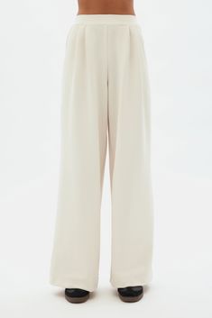 Cloud Luxe Wide Leg Pant — Girlfriend Collective Elegant Relaxed Fit Tapered Leg Pants, Elegant Relaxed Fit Tapered Pants, Elegant Tapered Leg Relaxed Pants, Elegant Relaxed Fit Trousers, Chic Tapered Leg Pants With Elastic Waistband, Elegant Beige Pants With Relaxed Fit, Chic Relaxed Fit Tapered Leg Pants, Chic Wide Leg Pants With Tapered Leg, Elegant Tapered Leg Pants With Elastic Waistband