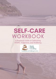 the self - care workbook cover shows a woman walking on the beach