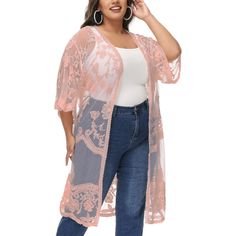 Elevate your wardrobe with the Anna-Kaci Women's Plus Size Lace Cardigan, a must-have for any fashion-forward woman. This exquisite piece seamlessly blends functionality with style, making it perfect for various occasions.

- **Size**: Available in X-Large/XX-Large and 3X-Large/4X-Large
- **Material**: Soft and lightweight lace mesh fabric
- **Color**: Mauve
- **Gender**: Female
- **Age Group**: Adult

Designed for comfort and breathability, this short-sleeve, open-front cardigan is ideal for la Non-stretch V-neck Bohemian Cardigan, Non-stretch Bohemian V-neck Cardigan, Pink Open Front Outerwear For Summer, Chic Pink Summer Cardigan, Fitted Bohemian Cardigan For Summer, Long Pink Summer Outerwear, Pink Long Summer Outerwear, Fitted Bohemian Outerwear, Fitted Bohemian Outerwear For Day Out