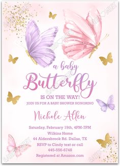 a pink and purple butterfly baby shower party