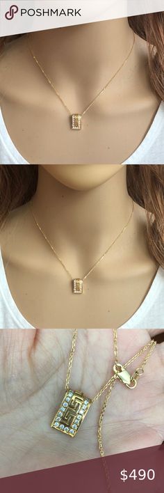 14K Solid Gold Rectangle CZ Pendant Necklace Description:	 14K Solid Yellow Gold Rectangle CZ Pendant Dainty Adjustable Necklace    Item No.:	P2.77/2331 Metal type:	14K Solid Gold Metal color:	Yellow Gold Type of stone:	Cubic Zirconia Measurement:	Pendant with bale: 15 x 9 MM. Cable Chain Length: 16"-18" adjustable Approximate Weight:	Total Est. Weight: 4.5 grams (2.77 grams pendant, 1.73 grams chain) Brand new with box Element Shine Jewelry Necklaces Gold Cubic Zirconia Necklace With Radiant Cut, Gold Radiant Cut Cubic Zirconia Necklaces, Gold Radiant Cut Cubic Zirconia Necklace, Gold Radiant Cut Necklace Fine Jewelry, Luxury Gold Necklace With Radiant Cut, Anniversary Gold Radiant Cut Necklace, Gold Diamond Rectangular Necklace, Gold Diamond Necklace With Rectangular Shape, Rectangular Yellow Gold Cubic Zirconia Necklaces