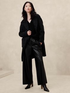 Vegan Leather Wide-Leg Pull-On Pant | Banana Republic Factory Waist Jacket, Rope Belt, Banana Republic Factory, Leather Pulls, Pull On Pants, Modern Woman, Black Pants, Large Size, Casual Pants