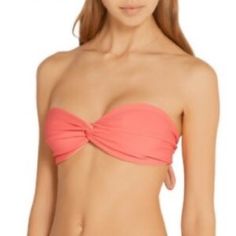 "Solid & Striped 'Grace' Twist Bandeau Bikini Top. This Twist Bandeau Top Is Reversible For Twice The Options. Wear It With The Peachy Coral Shade Out, Or Reverse For A Pale Shade Of Gold. Size S In Coral." Never Worn Pink Summer Tube Top For Beach, Pink Tube Top For Beach Party Season, Pink Summer Tube Top For The Beach, Pink Tube Top For Poolside And Beach Season, Pink Stretch Tube Top For Beach, Pink Stretch Tube Top For The Beach, Pink Bandeau Tube Top For Pool, Pink Bandeau Tube Top For Beach Party, Pink Bandeau Tube Top For The Pool