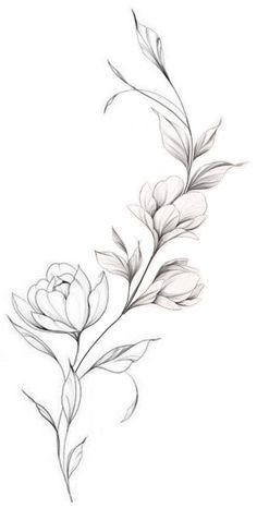 Tulip Vine Tattoo, Fine Line Peony Tattoo, Flower Vine Tattoos, Girly Flowers, Clavicle Tattoo, Tre Kunst, Magnolia Tattoo