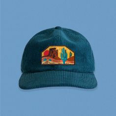 I've always had a love of the desert and cactus and I wanted to create a patch and hat that epitomized the beauty of it. This hat is made personally by me. I start by embroidering the patch, then machine sewing it onto a corduroy hat. Please note: these hats are somewhere in between a flat bill and a curved bill. The brim can bend quite a bit to suite your preference. Hat specs: Lower profile, unstructured six panel Adjustable fastener with metal clasp, tonal under-peak lining Mid weight Flat Pe Corduroy Flat Bill Hat, Hat Designs Ideas, Flat Bill Hats For Women Outfit, Flat Bill Hat, Corduroy Hat, Flat Bill Hats, Patch Hat, Green Hat, Hat Design