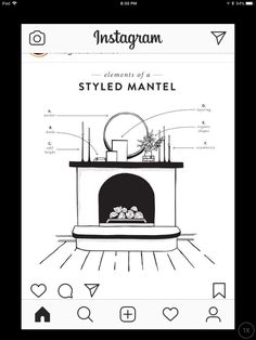 the instagram app is shown with an image of a fireplace and text on it