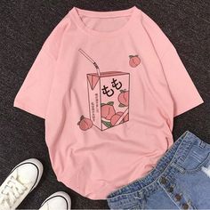 $10.99 USD Cartoon Peach, Pastel Shorts, St Jerome, Peach Juice, Japanese Harajuku, Plaid Shirts, Aesthetic T Shirts, Tumblr Outfits, Aesthetic Shirts