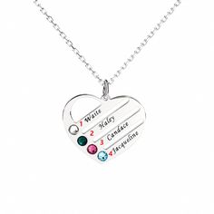 A piece that's absolutely exquisite from every angle, this necklace offers an irresistible combination of beauty and versatility. A birthstone for each child is a special way to honor your family. Engrave up to four names accompanied by their coordinating birthstones on our Heart Shaped Birthstone Necklace. Each child will feel loved and remembered while close to Mom's heart. Chain Type: Material: Plating Color: Silver Necklace Family, Kids Close, Family Birthstone Necklace, Family Jewelry, Family Necklace, Family Jewellery, Birthstone Necklace, Personalized Family, Personalized Necklace