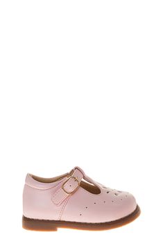 Perfect for dressing them up at your next special event, this faux-leather flat is fashioned with laser-cut details at the round toe. Synthetic upper and lining/rubber sole Imported Flat Mary Janes For School In Spring, Spring School Mary Janes Flats, Spring Flat Mary Janes For School, Spring School Flat Mary Janes, Pink Leather Mary Janes With Round Toe, T Strap Flats, Branded Handbags, Nordstrom Store, T Strap