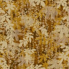 a brown and white floral wallpaper with lots of leaves on it's surface