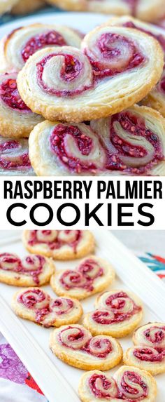 raspberry palmier cookies are stacked on top of each other and ready to be eaten