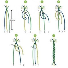 instructions for how to tie a knot in different directions, including the length and width