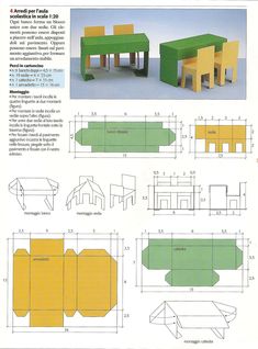 the instructions for how to make an origami table and bench from cardboard paper