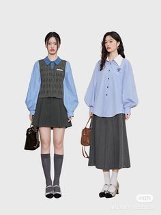 Cute Hangout Outfits, Korean Modest Outfits, Blue Black Outfit, Korean Outfits Ideas, Y2k Dark Academia, Hangout Outfit, Kawaii Fashion Outfits, Korean Fashion Dress, Dress Up Outfits