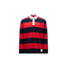 Crafted with contrasting colored stripes, this polo shirt embraces the collection's rugby-inspired aesthetic. The classic style is made from cotton jersey with long sleeves. Classic Long Sleeve Polo Shirt With Contrast Stripes, Cotton Polo Sweater With Contrast Stripes, Cotton Polo Sweater With Striped Collar, Cotton Long Sleeve Polo Shirt With Contrast Stripes, Inspired Aesthetic, Mens Cuts, Long Sleeve Polo Shirt, Cotton Polo Shirt, Cotton Polo