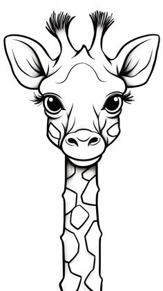 a giraffe's face is shown in this black and white drawing technique