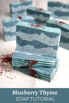 blueberry thyme soap recipe on a wooden table with red sprinkles